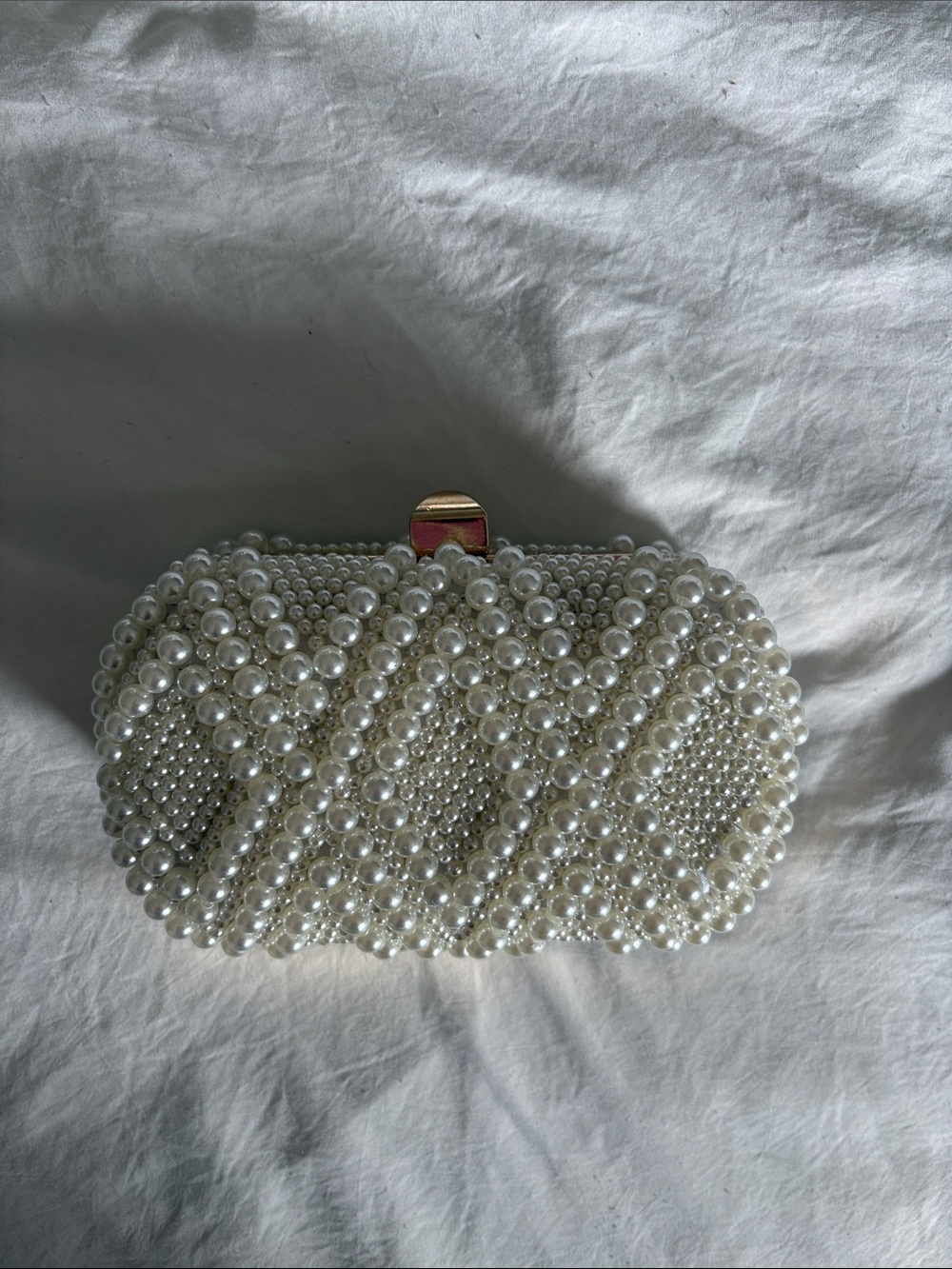 Pearl Beaded Evening Clutch - White